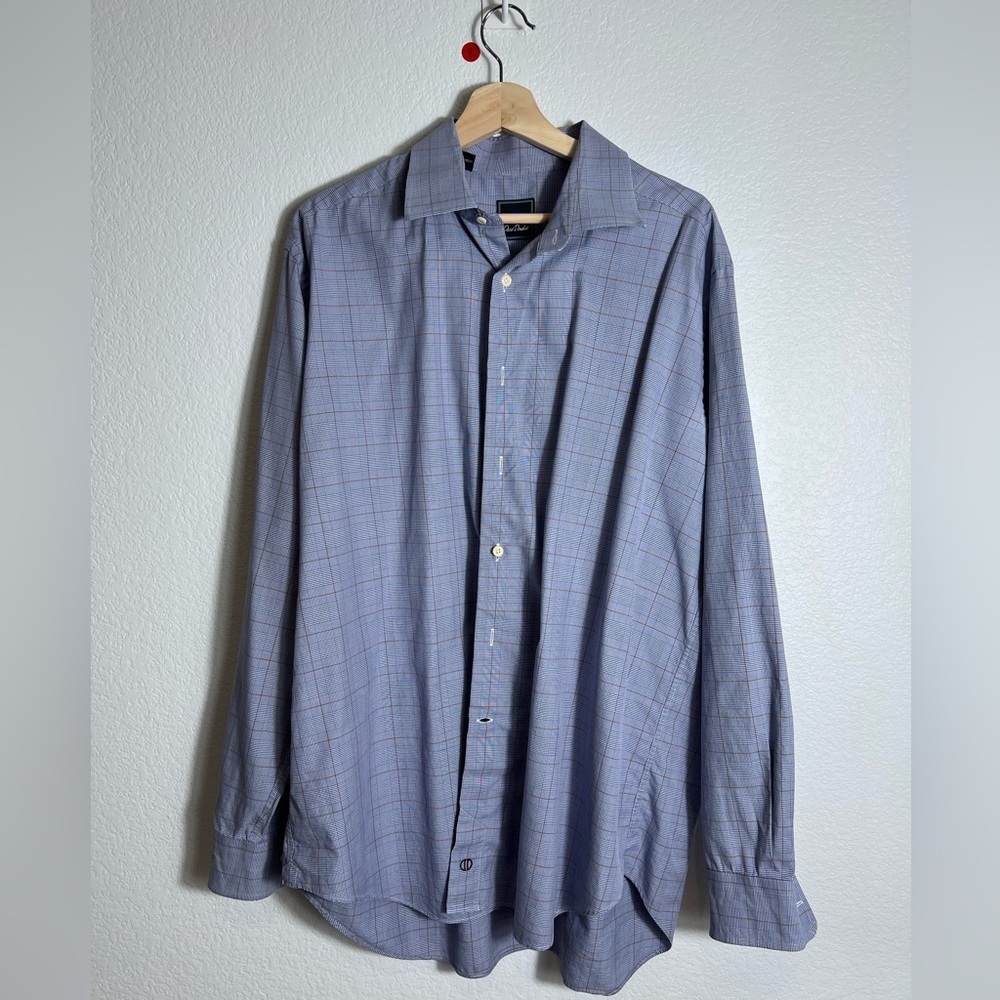 david‎ donahue blue check 100% cotton dress shirt 17.5